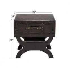 16 in. Brown Square Wood Vintage Faux Leather Single Drawer End Table with Curved Style Leg Stand by Litton Lane -Outlet Litton Lane Store brown litton lane end side tables 55744 76 1000