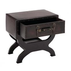 16 in. Brown Square Wood Vintage Faux Leather Single Drawer End Table with Curved Style Leg Stand by Litton Lane -Outlet Litton Lane Store brown litton lane end side tables 55744 77 1000