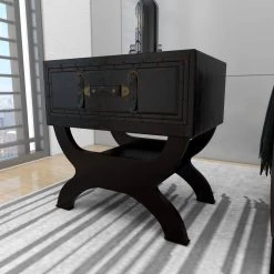 16 in. Brown Square Wood Vintage Faux Leather Single Drawer End Table with Curved Style Leg Stand by Litton Lane -Outlet Litton Lane Store brown litton lane end side tables 55744 c3 1000