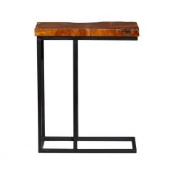 21 in. Brown Rectangle Wood Live Edge Top End Table with Black Metal Base by Litton Lane -Outlet Litton Lane Store brown litton lane end side tables 71471 4f 1000