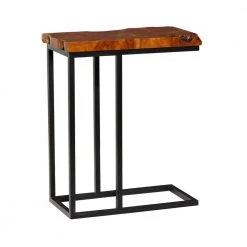 21 in. Brown Rectangle Wood Live Edge Top End Table with Black Metal Base by Litton Lane
