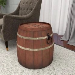 20 in. Brown Round Wood Wine Barrel End Table by Litton Lane -Outlet Litton Lane Store brown litton lane end side tables 93895 1f 1000