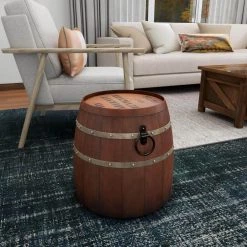20 in. Brown Round Wood Wine Barrel End Table by Litton Lane -Outlet Litton Lane Store brown litton lane end side tables 93895 44 1000