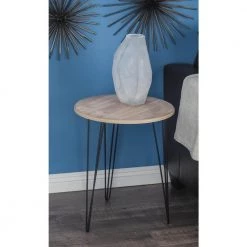 18 in. Brown Round Wood End Table with Black Metal Hairpin Legs by Litton Lane -Outlet Litton Lane Store brown litton lane end side tables 94618 31 1000