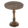 17 in. Dark Brown Round Wood Handmade Intricately Carved Floral End Table by Litton Lane -Outlet Litton Lane Store brown litton lane end side tables 96092 64 1000