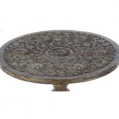 17 in. Dark Brown Round Wood Handmade Intricately Carved Floral End Table by Litton Lane -Outlet Litton Lane Store brown litton lane end side tables 96092 c3 1000