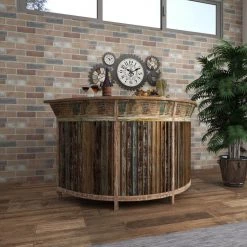 Brown Reclaimed Wood Semi Circle Shaped Liquor Storage 1 Drawer and 2 Doors Bar with Bottle Racks by Litton Lane -Outlet Litton Lane Store brown litton lane home bars 29425 4f 1000