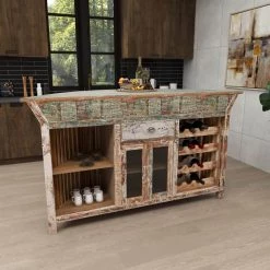 Brown Reclaimed Wood Semi Circle Shaped Liquor Storage 1 Drawer and 2 Doors Bar with Bottle Racks by Litton Lane -Outlet Litton Lane Store brown litton lane home bars 29425 d4 1000