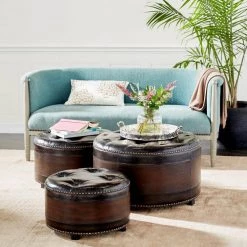 Brown Wood Traditional Ottoman (Set of 3) by Litton Lane -Outlet Litton Lane Store brown litton lane ottomans 57993 31 1000
