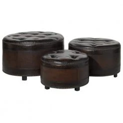 Brown Wood Traditional Ottoman (Set of 3) by Litton Lane