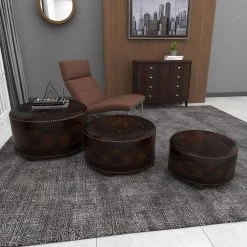 Brown Wood Traditional Ottoman (Set of 3) by Litton Lane -Outlet Litton Lane Store brown litton lane ottomans 57993 66 1000