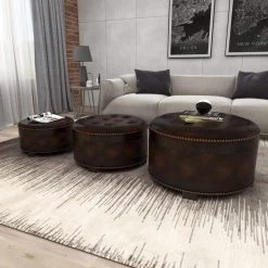Brown Wood Traditional Ottoman (Set of 3) by Litton Lane -Outlet Litton Lane Store brown litton lane ottomans 57993 fa 1000