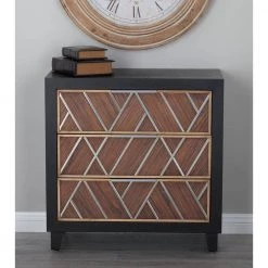 Brown Wood Chest with Silver Inlay 32 in. x 31 in. x 16 in. by Litton Lane -Outlet Litton Lane Store brown litton lane sideboards buffet tables 39861 31 1000