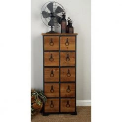 8-Drawer Brown Tall Cupboard Style Chest with Bolted Ring Handles (44 X 19 X 12) by Litton Lane -Outlet Litton Lane Store brown litton lane sideboards buffet tables 53198 31 1000