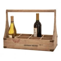 18 in. W x 14 in. H Exposed Oak Brown Rectangular 8-Bottle Wine Basket with Dowel Handle by Litton Lane