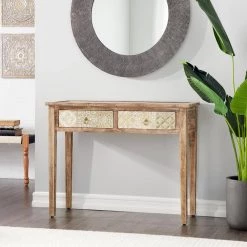 Rectangle Brown Metal 2 Drawer Writing Desk With Embellished Drawers by Litton Lane 19 Rectangle Brown Metal 2 Drawer Writing Desk With Embellished Drawers by Litton Lane -Outlet Litton Lane Store brown litton lane writing desks 43743 31 1000