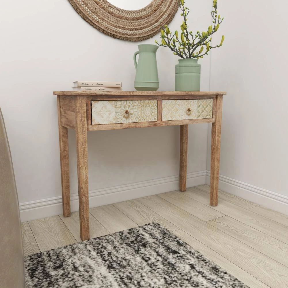 Rectangle Brown Metal 2 Drawer Writing Desk With Embellished Drawers by Litton Lane 8 Rectangle Brown Metal 2 Drawer Writing Desk With Embellished Drawers by Litton Lane - Image 6