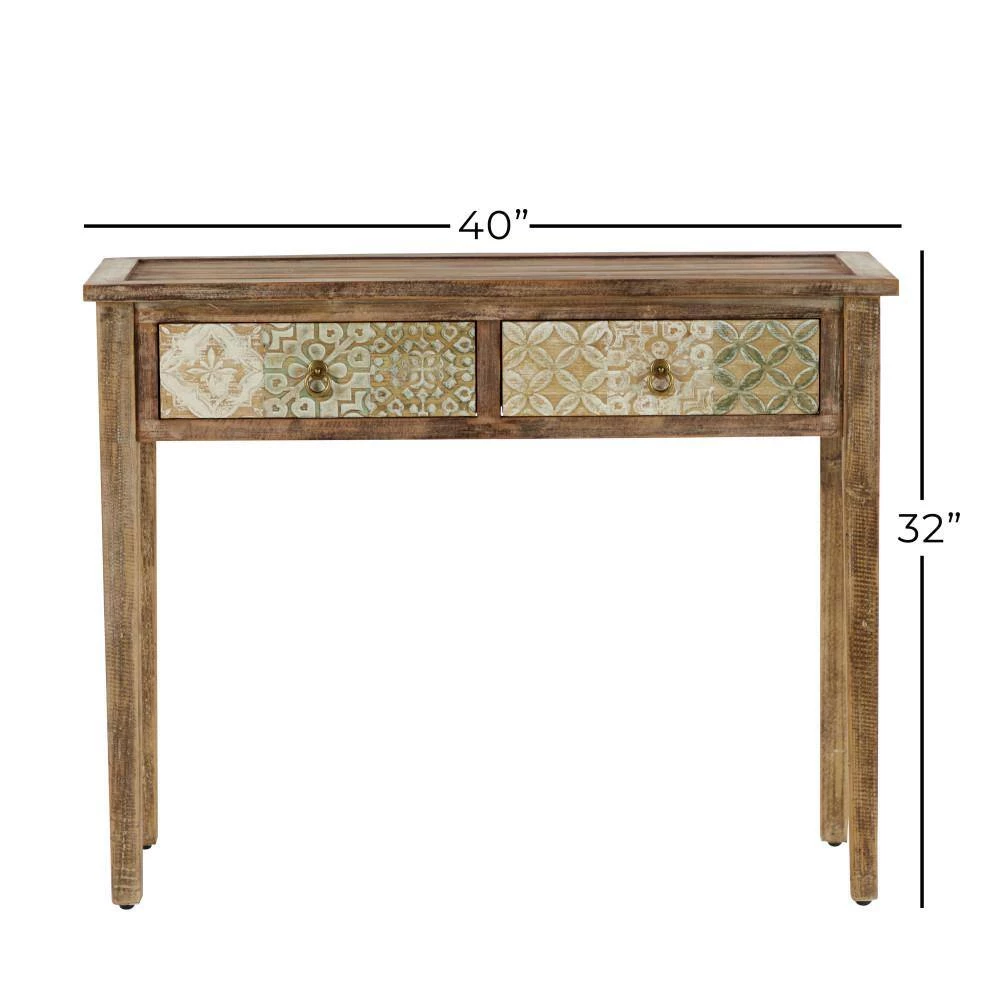 Rectangle Brown Metal 2 Drawer Writing Desk With Embellished Drawers by Litton Lane 5 Rectangle Brown Metal 2 Drawer Writing Desk With Embellished Drawers by Litton Lane - Image 3