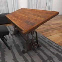 62 in. Rectangle Brown Teak Wood Drafting Style Desk with Tilting Top and Crank Shaft Height Adjustment by Litton Lane -Outlet Litton Lane Store brown litton lane writing desks 88586 1d 1000