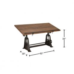 62 in. Rectangle Brown Teak Wood Drafting Style Desk with Tilting Top and Crank Shaft Height Adjustment by Litton Lane -Outlet Litton Lane Store brown litton lane writing desks 88586 40 1000