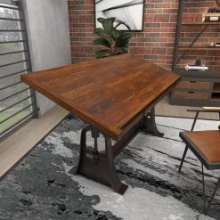 62 in. Rectangle Brown Teak Wood Drafting Style Desk with Tilting Top and Crank Shaft Height Adjustment by Litton Lane -Outlet Litton Lane Store brown litton lane writing desks 88586 66 1000