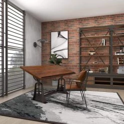 62 in. Rectangle Brown Teak Wood Drafting Style Desk with Tilting Top and Crank Shaft Height Adjustment by Litton Lane -Outlet Litton Lane Store brown litton lane writing desks 88586 d4 1000