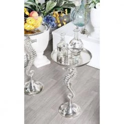 16 in. Silver Round Aluminum Sea Horse End Table by Litton Lane -Outlet Litton Lane Store chrome litton lane end side tables 20176 31 1000