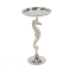 16 in. Silver Round Aluminum Sea Horse End Table by Litton Lane