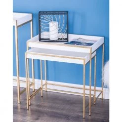 22 in. Gold Rectangle Wood Contemporary Console Table 2 Pieces by Litton Lane -Outlet Litton Lane Store clear white litton lane console tables 65646 31 1000