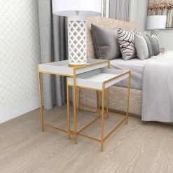 22 in. Gold Rectangle Wood Contemporary Console Table 2 Pieces by Litton Lane -Outlet Litton Lane Store clear white litton lane console tables 65646 4f 1000