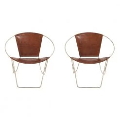 Brown Leather Contemporary Accent Chair (Set of 2) by Litton Lane -Outlet Litton Lane Store cognac brown litton lane accent chairs 80881 77 1000