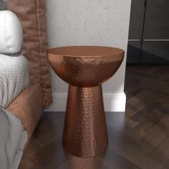14 in. Copper Round Metal End Table with Hammered Design by Litton Lane -Outlet Litton Lane Store copper litton lane end side tables 31334 1f 1000