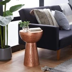 14 in. Copper Round Metal End Table with Hammered Design by Litton Lane -Outlet Litton Lane Store copper litton lane end side tables 31334 31 1000