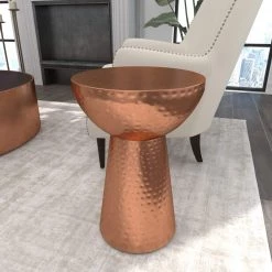 14 in. Copper Round Metal End Table with Hammered Design by Litton Lane -Outlet Litton Lane Store copper litton lane end side tables 31334 44 1000