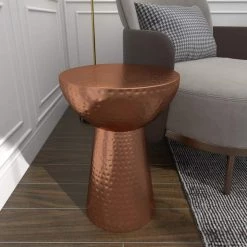 14 in. Copper Round Metal End Table with Hammered Design by Litton Lane -Outlet Litton Lane Store copper litton lane end side tables 31334 4f 1000