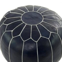 18 in. Dark Blue Leather Bohemian Pouf by Litton Lane -Outlet Litton Lane Store dark blue litton lane bar stools 042307 44 1000