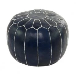 18 in. Dark Blue Leather Bohemian Pouf by Litton Lane