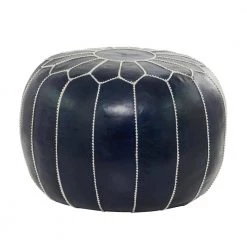 18 in. Dark Blue Leather Bohemian Pouf by Litton Lane -Outlet Litton Lane Store dark blue litton lane bar stools 042307 66 1000