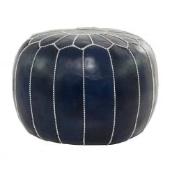 18 in. Dark Blue Leather Bohemian Pouf by Litton Lane -Outlet Litton Lane Store dark blue litton lane bar stools 042307 77 1000