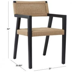 Dark Brown Wood Contemporary Woven Dining Chair with Armrests by Litton Lane -Outlet Litton Lane Store dark brown litton lane dining chairs 042969 c3 1000
