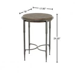18 in. Gray Round Wood End Table with Brown Top by Litton Lane -Outlet Litton Lane Store dark brown litton lane end side tables 042423 40 1000