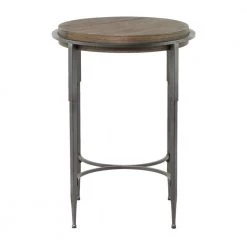18 in. Gray Round Wood End Table with Brown Top by Litton Lane -Outlet Litton Lane Store dark brown litton lane end side tables 042423 66 1000