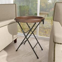 20 in. Black Round Wood End Table with Brown Top by Litton Lane -Outlet Litton Lane Store dark brown litton lane end side tables 50470 4f 1000