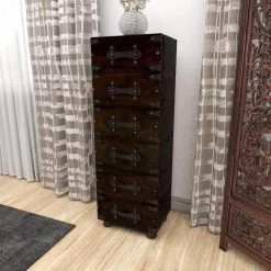 6-Drawer Brown Vintage Faux Leather Chest with Rivets and Straps Detailing (50 X 16 X 12) by Litton Lane -Outlet Litton Lane Store dark java litton lane sideboards buffet tables 66862 4f 1000