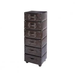 6-Drawer Brown Vintage Faux Leather Chest with Rivets and Straps Detailing (50 X 16 X 12) by Litton Lane