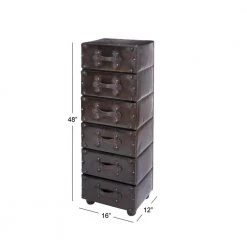 6-Drawer Brown Vintage Faux Leather Chest with Rivets and Straps Detailing (50 X 16 X 12) by Litton Lane -Outlet Litton Lane Store dark java litton lane sideboards buffet tables 66862 76 1000