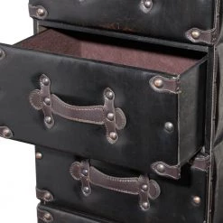 6-Drawer Brown Vintage Faux Leather Chest with Rivets and Straps Detailing (50 X 16 X 12) by Litton Lane -Outlet Litton Lane Store dark java litton lane sideboards buffet tables 66862 77 1000