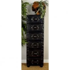 6-Drawer Brown Vintage Faux Leather Chest with Rivets and Straps Detailing (50 X 16 X 12) by Litton Lane -Outlet Litton Lane Store dark java litton lane sideboards buffet tables 66862 d4 1000