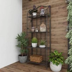 68 in. Metal Traditional 4 Shelf Bakers Rack in Black by Litton Lane -Outlet Litton Lane Store dark litton lane baker s racks 63065 4f 1000