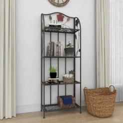 68 in. Metal Traditional 4 Shelf Bakers Rack in Black by Litton Lane -Outlet Litton Lane Store dark litton lane baker s racks 63065 c3 1000